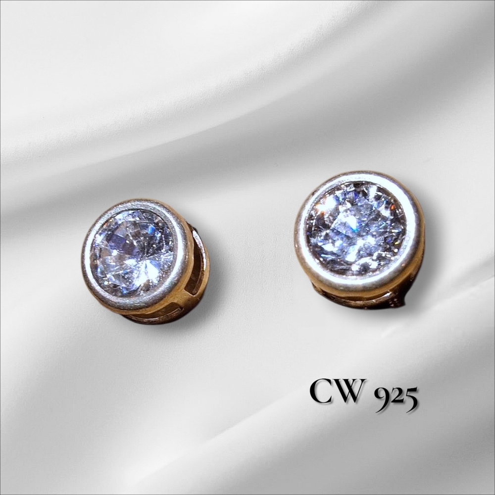 Cw 925 Sterling Silver Stud Solitaire Earrings Signed Classic Designer